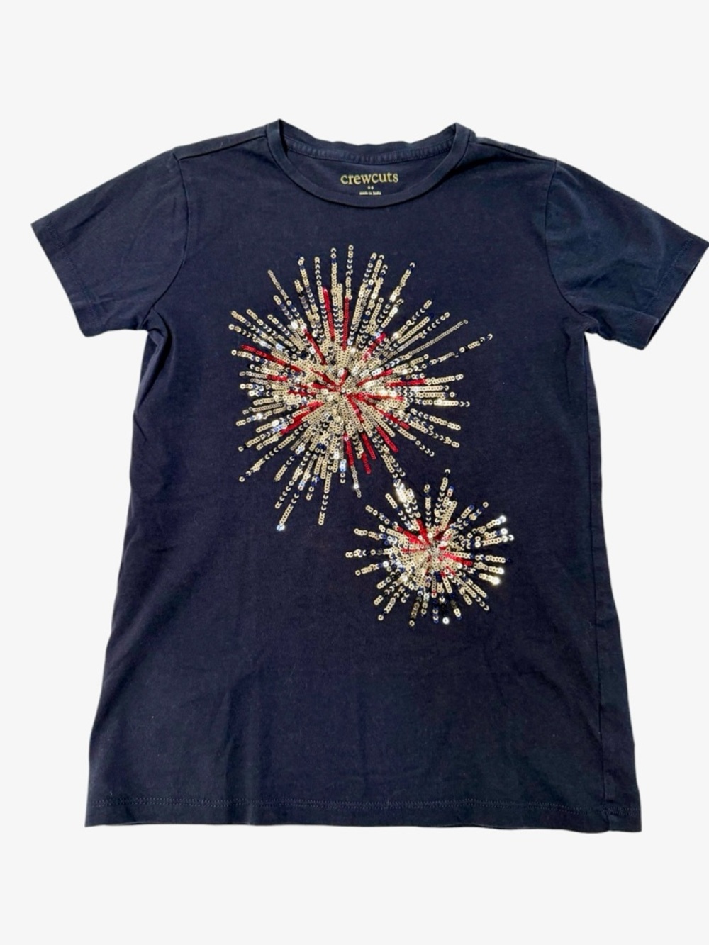 Crewcuts Girls Navy Tee Sequined Fireworks Americana Size 12